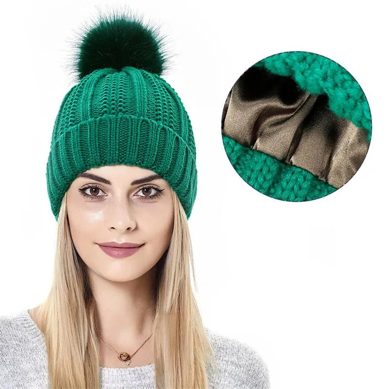 Silk Lined Pompom Knitted Beanie Wholesale Manufacturer